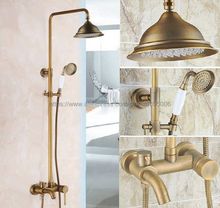 Antique Brass Bathroom Rainfall Shower Faucet Set Mixer Tap With Hand Sprayer Wall Mounted Bath Tub Mixer Tap Brs182 2024 - buy cheap