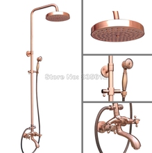 Antique Red Copper Wall Mounted Rain Shower Faucet Set with Handheld Shower Head Bathroom Dual Handles Bathtub Mixer Tap Wrg502 2024 - buy cheap