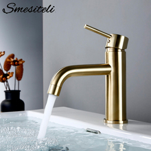 Smesiteli Basin Faucets Brush Gold Bathroom Faucet Round Single Handle Basin Mixer Tap Bathroom Hot and Cold Small Sink Faucet 2024 - buy cheap