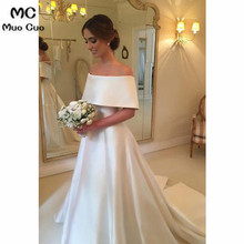 Princess 2018 A-Line Off Shoulder Wedding Dress Robe de mariage Short Sleeve Satin Vestido de noiva Backless Bridal Gown 2024 - buy cheap