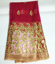 Item lindo fúcsia com bordados de ouro tecido de renda líquida Francês para vestido de noiva de tule Africano laço material DNZ3-2 2024 - compre barato