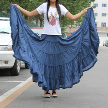 Maxi Skirts Womens  Fashion Candy Color Elastic Waist Cotton Falda Female Casual Bohemia Ruffles Big Pendulum Long Skirt 2024 - buy cheap