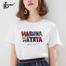 Lei SAGLY Yellow Letter Print HAKUNA MATATA T Shirt Summer Short Sleeve Casual White Round Neck Tee Tops Femme Streetwear Tshirt 2024 - buy cheap