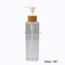 Botella de emulsión de plástico PET transparente de 200ML con cabezal de prensa de bambú, champú vacío/contenedor con bomba para loción, botella rellenable para el cuidado del cuerpo 2024 - compra barato