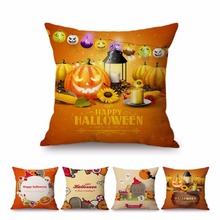 Happy Halloween Orange Color Headstone RIP Style Decoration Pumpkin Face Pillow Case Cotton Linen Backyard Cushion Cover 45x45cm 2024 - buy cheap