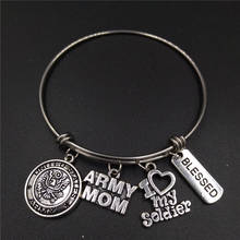 64mm Diameter High Polished Stainless Steel Adjustable Wire Bangle USA Army Mom Charm I Love My Soldier Bracelet Dropshipping 2024 - buy cheap