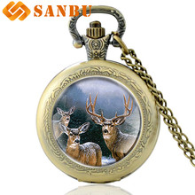 Vintage Bronze Elk Quartz Pocket Watch Retro Men Women Pendant Necklace Watches 2024 - buy cheap