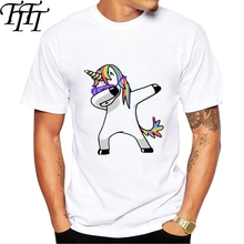 Camiseta de unicornio Dabbing para hombre, camisetas de manga corta con cuello redondo, camisetas de moda de Panda/Pug/gato, camisetas de Hip Hop con dibujos animados gt033 2024 - compra barato