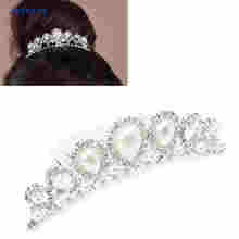 JAVRICK Bridal Jewellery Rhinestone Wedding Crown Faux Pearl Hair Clip Comb Tiara 2024 - buy cheap