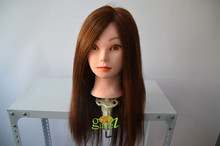 Free Shipping 24" Long Hair Mannequin Heads Human Hair Hairdressing Training Head Hair Head Mannequins Hot Sale 2024 - buy cheap