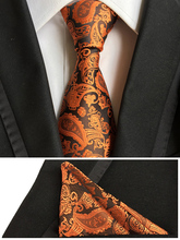 Conjunto de gravatas clássicas com desenho, laranja e preto, gravata caxemira com lenço de tecido 2024 - compre barato
