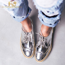 Silver Women's Oxfords Lace up Flats Spring Summer Ladies Career Vintage Shoes Woman 2021 Plus Size 14 15 16 FSJ Outfit Trendy 2024 - buy cheap