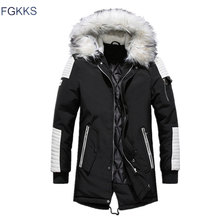 FGKKS Men Parka Cotton Thick Jacket 2020 Winter New Warm Fashion Fleece Jackets Coats Fur Collar  Men's Parkas 2024 - buy cheap
