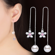 Fanqieliu Super Long Chain Flower Drop Earrings Women 925 Sterling Silver Shinning Rhinestone Dangle Earrings Woman FQL193267 2024 - buy cheap