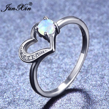 Junxin anel feminino boho com coração roxo/azul/branco opala de fogo, joias de cor prata, anéis de casamento para mulheres 2024 - compre barato