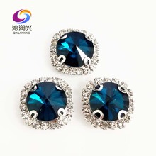 Diamantes de imitación de vidrio superior con forma redonda, Fondo plateado azul pavo real para coser en piedra, accesorios de ropa, SWWK14 2024 - compra barato