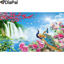 DIAPAI-pintura de diamante 5d Diy "Flor de pavo real", bordado de diamantes de imitación cuadrados y redondos, arte de diamantes de imitación A25755 2024 - compra barato