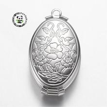 pandahall 10pcs brass locket pendants jewelry making Necklace, oval with flower, multilayer, Metal, 35x20x10mm, hole: 2mm F60 2024 - buy cheap