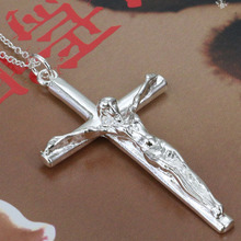 P079 fashion jewelry chains necklace 925 silver necklace silver pendant Long cross of Jesus /aipa izwa 2024 - buy cheap