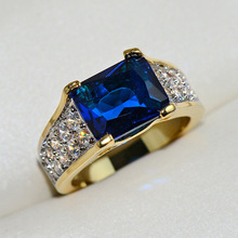 Винтажные золотые роскошные кольца с синими кристаллами и фианитом ААА для мужчин и женщин, металлическое покрытие, серебряное кольцо для свадьбы, помолвки, вечеринки 2024 - купить недорого