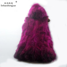 Linhaoshengyue The real raccoon fur vest  with  hood 2024 - buy cheap