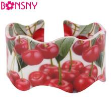 Bonsny Acrylic Cherry Pattern Wide Cute Bracelets Bangles For Women 2017 New Fashion Cute Fruit Jewelry Party Accessories Bijoux 2024 - buy cheap