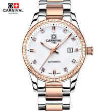 New Carnival rhinestone dress automatic mechanical hot fashion brand watches women's full steel luminous waterproof ladies watch 2024 - buy cheap