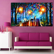 Pintura al óleo sobre lienzo para decoración del hogar, arte moderno pintado a mano para caminar de noche, imágenes de pared para colgar en lienzo, artesanía, 100% 2024 - compra barato