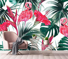 Nordic fashion stereo papel de parede wallpaper small fresh flamingo tropical leaves seamless mosaic background wall 2024 - buy cheap