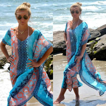Blusa boho feminina estampada para verão e praia, vestido longo, túnica, capas femininas 2024 - compre barato