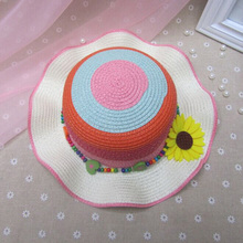 Шляпа детская соломенная с подсолнухами, модная разноцветная шапка с желтыми подсолнухами, подходит для детей, размер 53-54 см, на лето 2024 - купить недорого