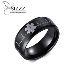 SIZZZ-anillo de acero inoxidable de 8MM para hombre, anillo con grabado láser, latido del corazón, símbolo médico, banda negra de boda 2024 - compra barato