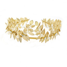 Gold Leaf Crown Wedding Tiara Pearls Hair Accessories Bridal Hairband Vintage Women Piece Hair Jewelry 2024 - buy cheap