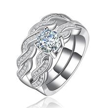 Conjuntos de anillos de boda para mujer, 2 piezas de joyería para mujer, diseño torcido de alta calidad, nuevo anillo de compromiso Chapado en plata de zirconia cúbica caliente 2024 - compra barato