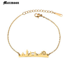 Maxmoon-pulseira para mulheres, bracelete de aço inoxidável, declaração de cor dourada, paisagem urbana, paris, torre eiffel 2024 - compre barato