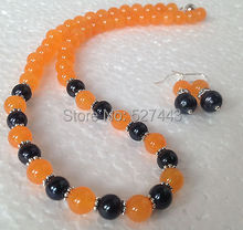 Оптовая продажа> 7-8 мм натуральный черный Akoya культивированный жемчуг/оранжевый камень ожерелье серьги набор 2024 - купить недорого