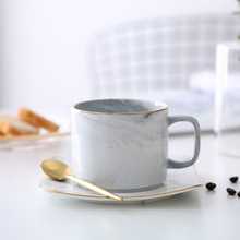 Taza de café de mármol con envío directo, juego de tazas de té de la tarde, tazas y platillos dorados de cerámica, recipientes de desayuno para el hogar, taza de té 2024 - compra barato