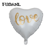 50pcs 18" Print Gold LOVE White Heart Shaped Foil Helium Balloons Valentine's Day Wedding Anniversay Party Decoration Supplies 2024 - buy cheap