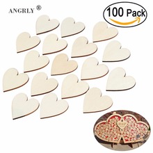 ANGRLY-rebanadas de discos de madera de corazón en blanco, 100 Uds., 40mm, suministros naturales sin terminar para manualidades, adornos de boda 2024 - compra barato