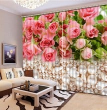 Cortinas blackout 3d de rosas, cortinas com pérolas 3d para janela, sala de estar, casamento, quarto, decoração de cortinas, fronha personalizada 2024 - compre barato