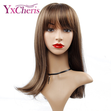 Long Brown wigs for women heat resistant fiber Natural Hair Wig synthetic cosplay bangs wigs female 2024 - buy cheap