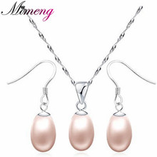 Sterling Silver Jewelry 100% Freshwater Pink Pearl + Sterling Silver 925 Jewelry Sets Solid Silver Free Shipping 2024 - buy cheap