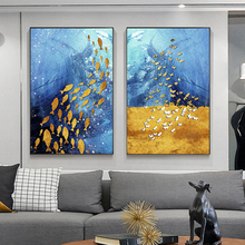 Abstract Big Blue Poster Print Gold Wall Art Golden Fish Butterfly Canvas Painting for Living Room Aisle Cuadros Salon Tableaux 2024 - buy cheap