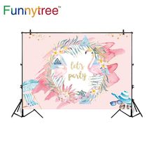 Funnytree fundo photophone praia flamingo férias de verão estrelas douradas tropical folhas de palma fotografia backdrops foto prop 2024 - compre barato