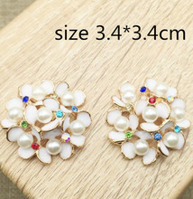 High Quality Rhinestone Brooch Flower with Pearls Adorned  Brooch Pin Material Fashion DIY Hair Accessories 10Pcs/Lot  MYQB075 2024 - buy cheap