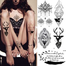 Tribal Black Moose Temporary Tattoo Stickers Women Body Art Arm Legs Inspired Tatoos Men Geometric Fake Tattoo Deer Chest 2024 - buy cheap