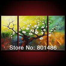 plum flower oil painting Nice home decorative artwork blossom tree landscape oil painting on sale 3 panels unframed 2024 - купить недорого