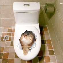 Gato bonito assento do vaso sanitário adesivos para sala de lavagem wc decoração para casa diy vívido 3d buraco animal decalques parede gatinho pvc mural arte 2024 - compre barato