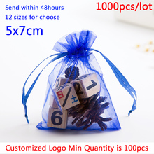 Bolsas de Organza Impresión logotipo personalizado tamaño 1000 unids/lote 5*7cm pequeñas bolsas de joyería real joyería azul embalaje bolsas pantalla 2024 - compra barato