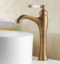Antique Brass Concise Style Ceramic Handle Bathroom Faucet / Single Hole Deck Mounted Vessel Sink Mixer Taps Wnf104 2024 - buy cheap